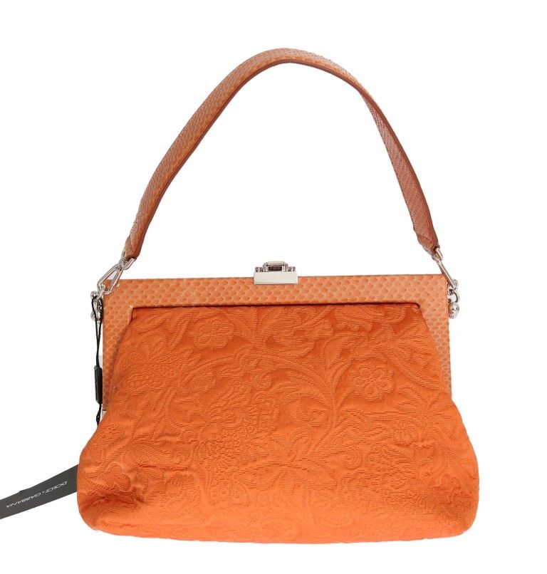Dolce & Gabbana Orange VANDA Schlangenleder Brokat Kristall Tasche