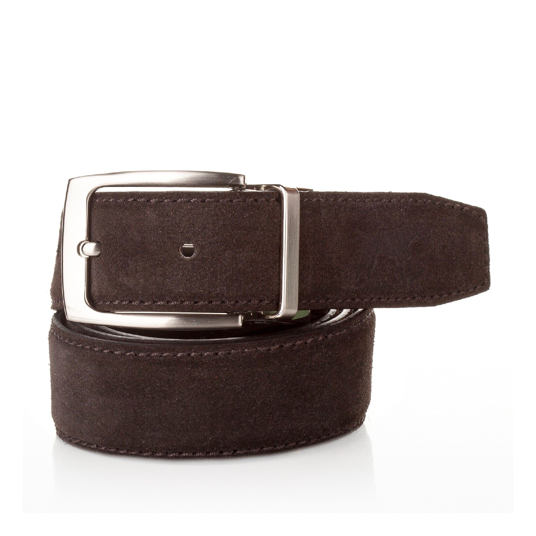 Adjustable belt. Split leather. Removable metal buckle to adapt the belt. Width of 3,5 cm. Large of 100 cm & 115 cm. Coffee color.