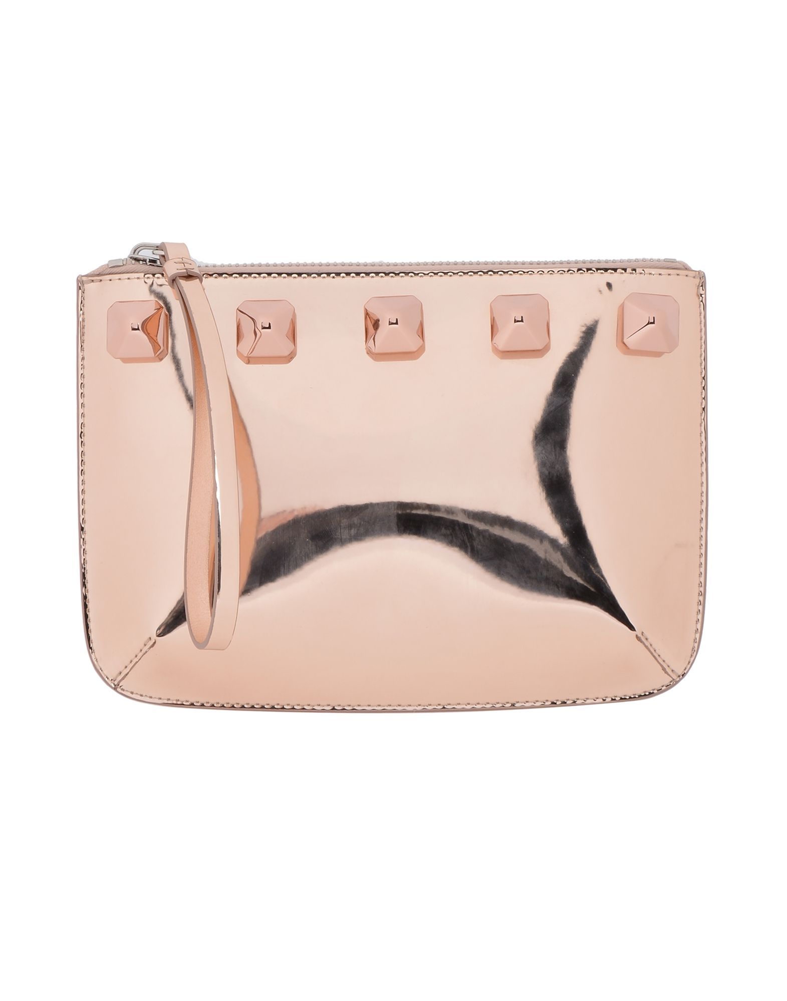 Laminated effect<br>Studs<br>Solid colour<br>Zip<br>Internal pockets<br>Fully lined<br>Medium<br>Contains non-textile parts of animal origin<br>Clutch<br>