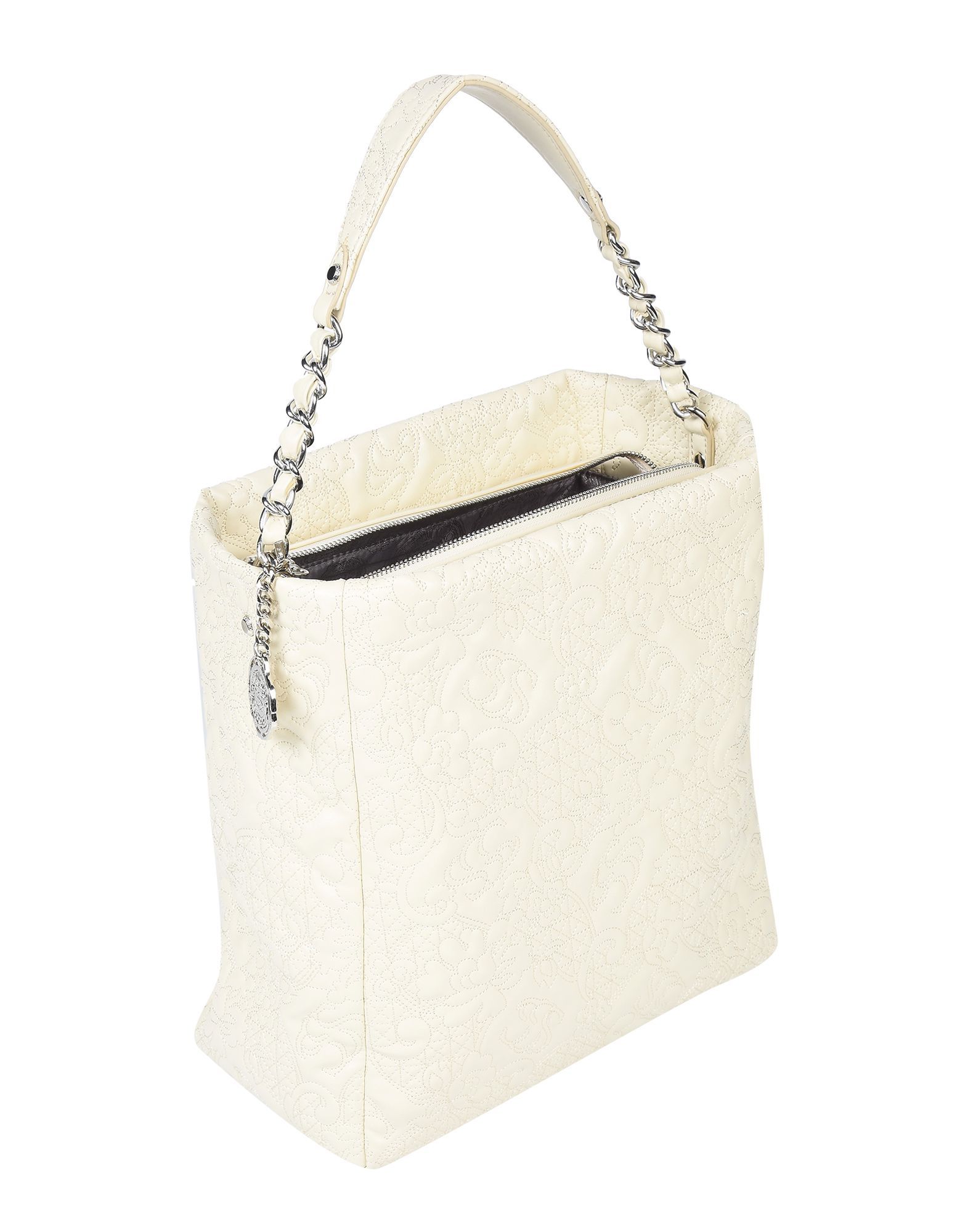 medium, faux leather, embroidered detailing, solid colour, zip, internal pockets, bag handle, fully lined, shopping bag