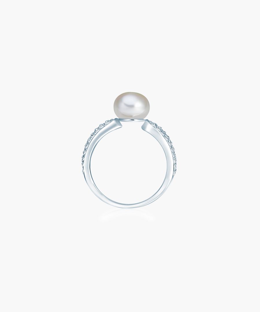 Silver-plated Button & oval pearl Ring