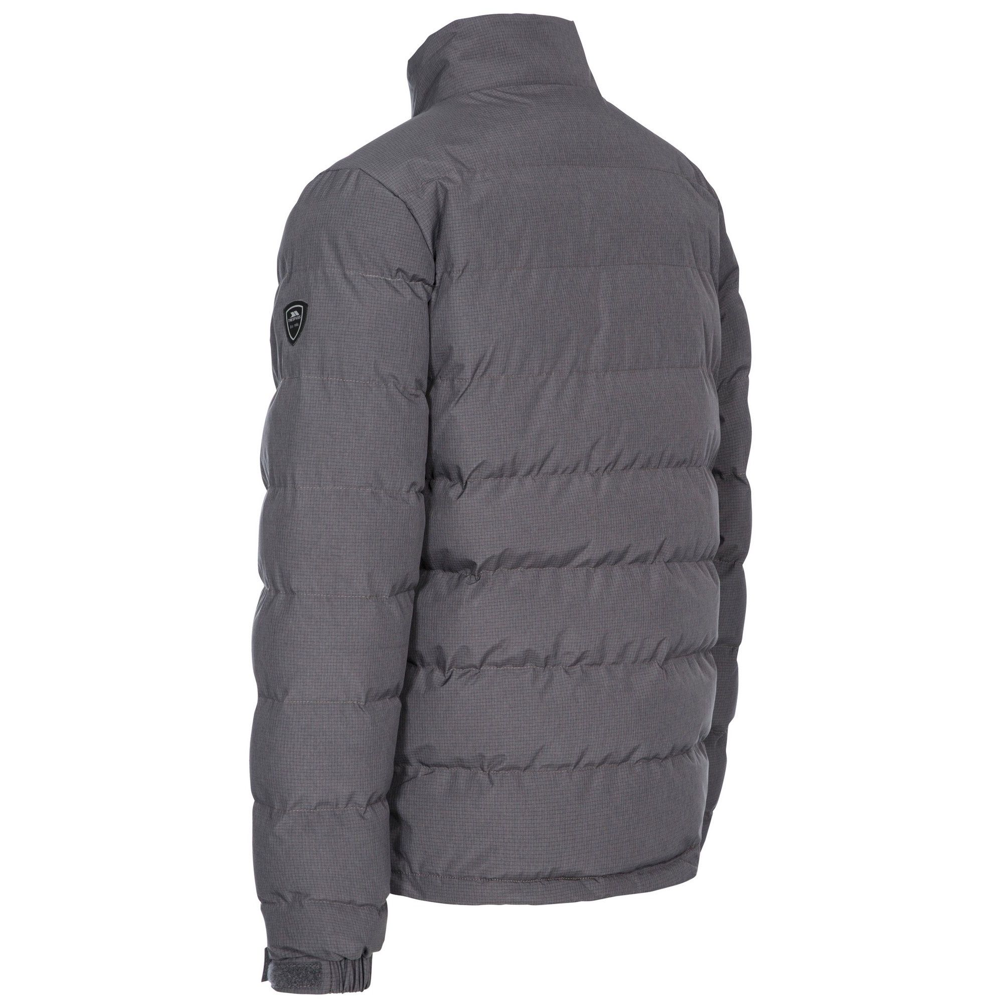Padded. Marled fabric. 3 zip pockets. Gunmetal trims. Adjustable drawcord hem. Inner storm flap. Badge detail on sleeve. Waterproof 5000mm, windproof. Shell: 100% Polyester, TPU membrane, Lining: 100% Polyester, Filling: 100% Polyester. Trespass Mens Chest Sizing (approx): S - 35-37in/89-94cm, M - 38-40in/96.5-101.5cm, L - 41-43in/104-109cm, XL - 44-46in/111.5-117cm, XXL - 46-48in/117-122cm, 3XL - 48-50in/122-127cm.