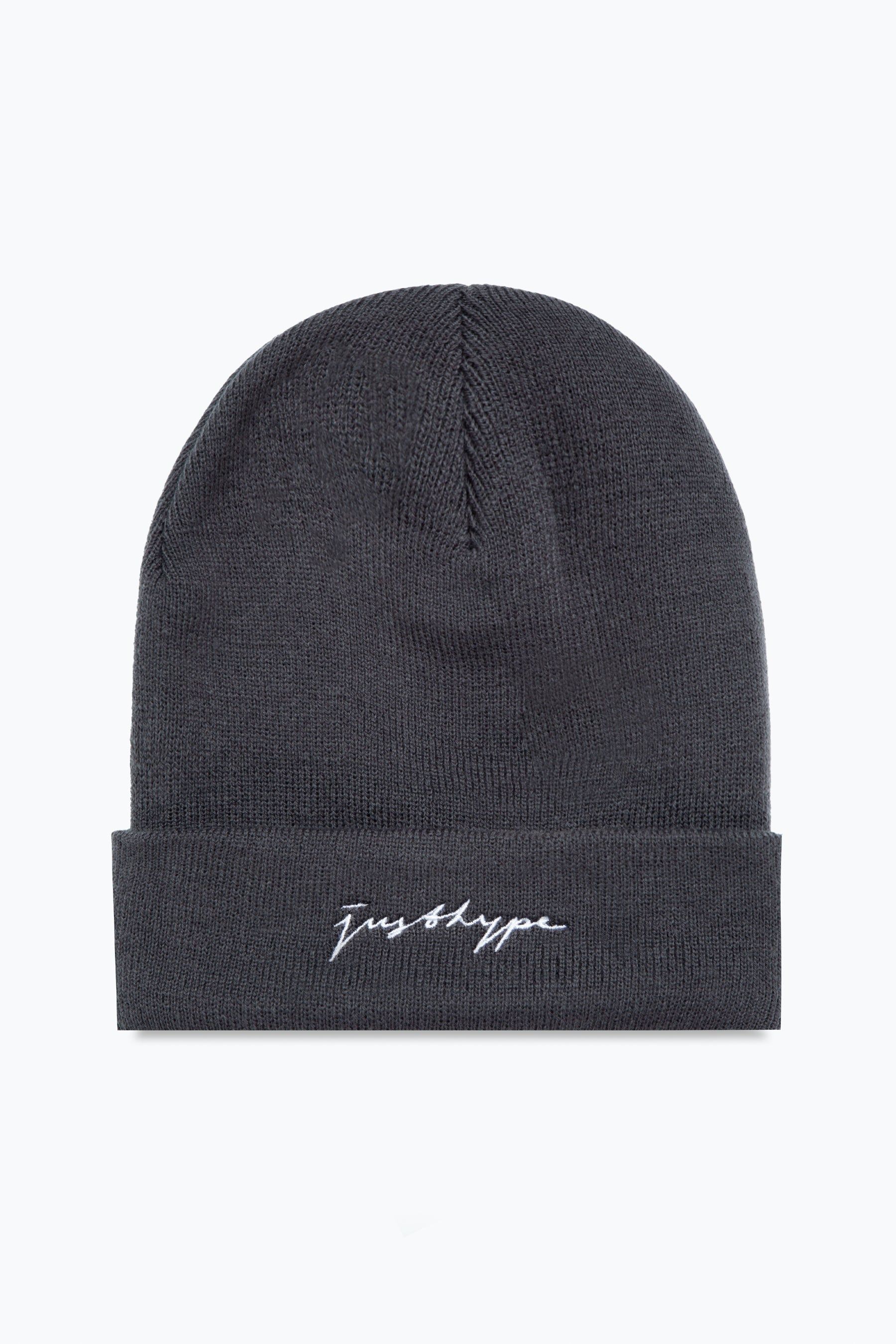 Keep your head warm with the HYPE. grey scribble beanie. In a one-size fit, this is perfect for adults. In a grey all over soft-touch fabric in double knit for the ultimate comfort. Finished with a cuff design and the new HYPE. signature logo in a contrasting white woven on the front. Machine wash inside out at 30 degrees.