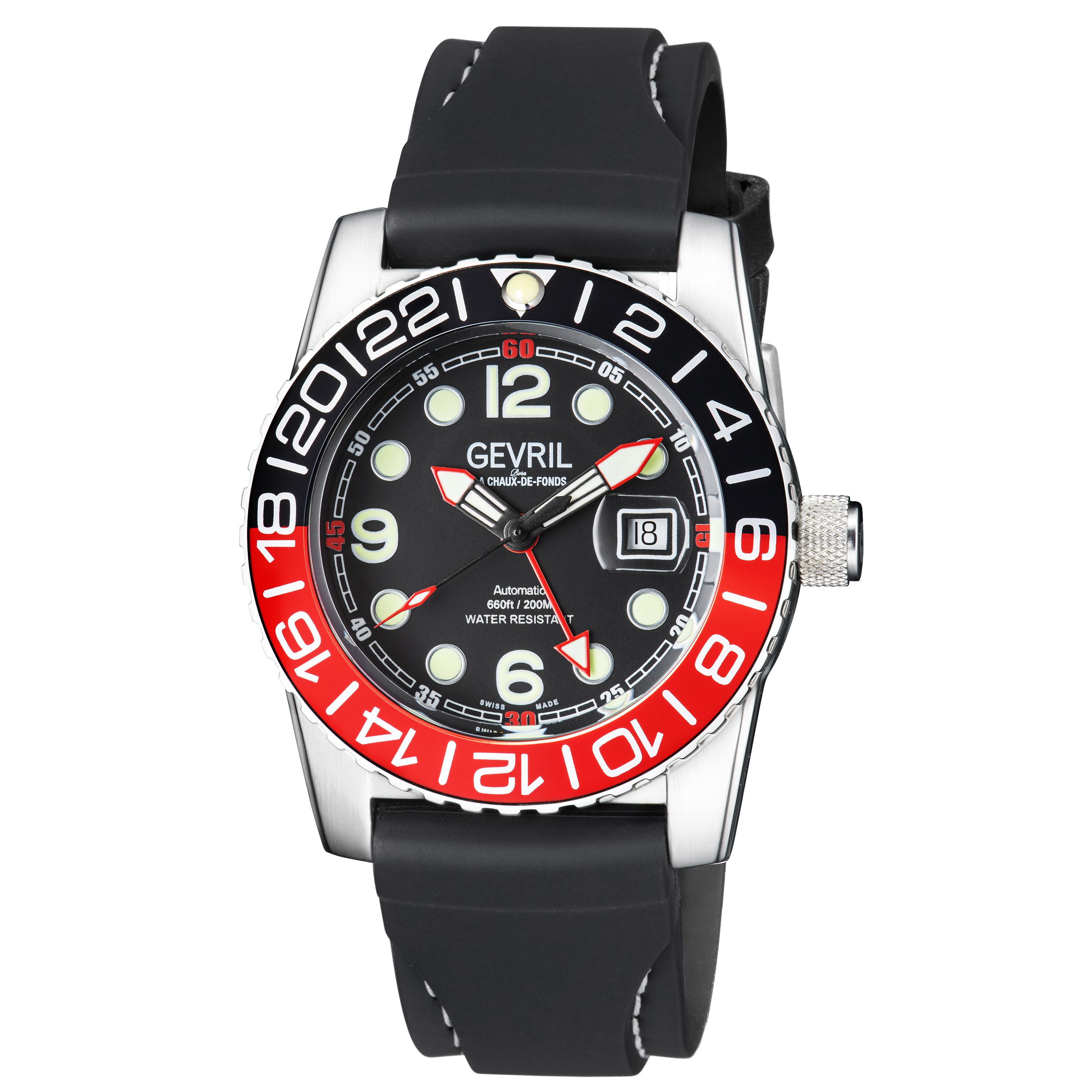 Gevril Canal Street Men's Swiss Automatic Black Dial Black Silicon