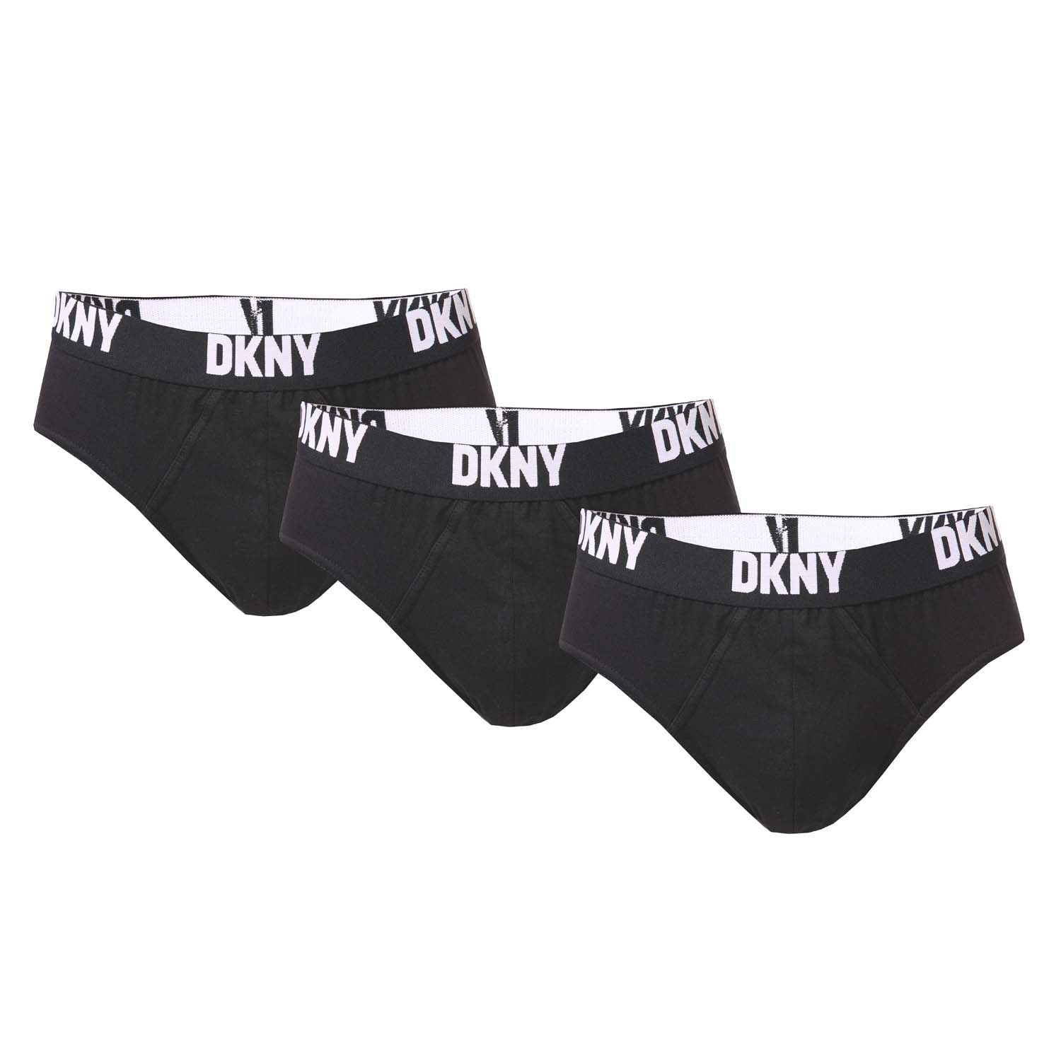 Mens DKNY Kelso 3 Pack Briefs in black.- Branded elasticated waist.- Brief cut.- Reinforced pouch.- Soft construction.- 95% Cotton  5% Elastane. Machine washable.- Ref: U56642S = 30-32inM = 33-35inL = 36-38inXL = 36-38inWe regret that underwear is non-returnable due to hygiene reasons.