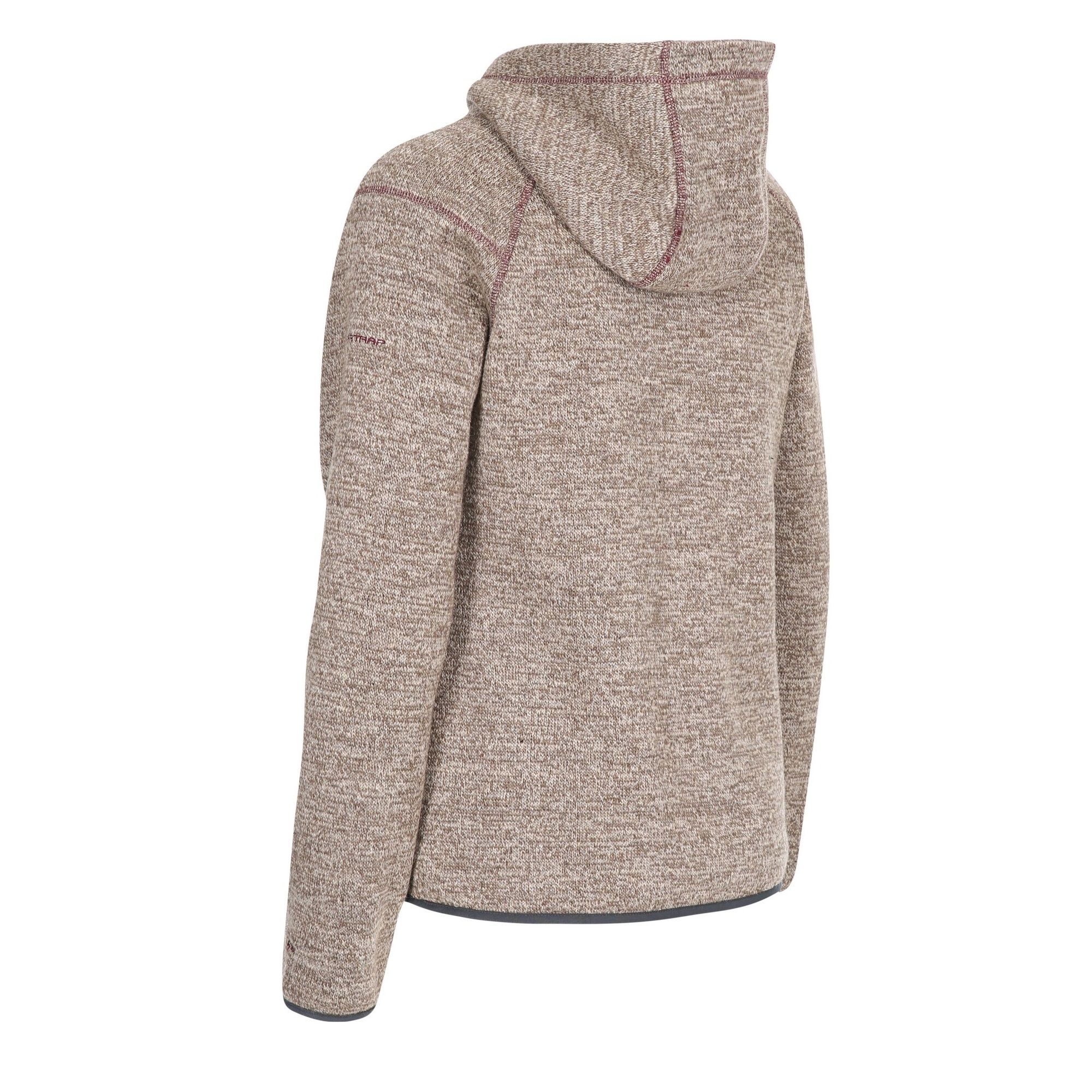 Bonded knitted marl fleece. Long haired contrast fleece at back. Full front zip. 2 zipped hand pockets. Grown on hood. Stretch binding at cuffs and hem. Airtrap. 500gsm. 70% Polyester, 30% Acrylic. Trespass Womens Chest Sizing (approx): XS/8 - 32in/81cm, S/10 - 34in/86cm, M/12 - 36in/91.4cm, L/14 - 38in/96.5cm, XL/16 - 40in/101.5cm, XXL/18 - 42in/106.5cm.