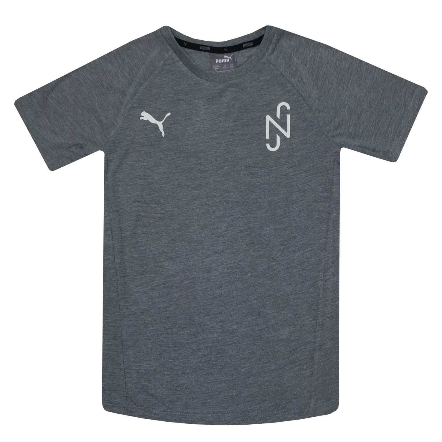 Junior Boys Puma Neymar Evostripe T- Shirt in grey.- Ribbed crew neck.- Short raglan sleeves.- Logo across chest.- Slim fit.- Shell: 65% Polyester  35% Viscose.- Ref: 60563005E