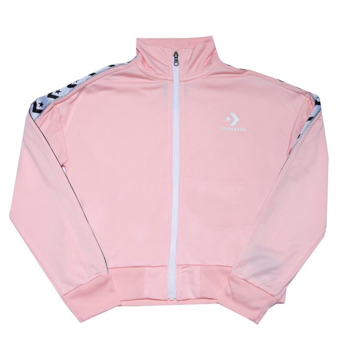 Junior Girls Converse Star Chevron Track Jacket in Pink.<BR><BR>- Full zip fastening.<BR>- Funnel neck.<BR>- Ribbed cuffs and hem.<BR>- Welt side pockets.<BR>- Contrasting star and metallic sleeve tape.<BR>- 100% Polyester. Machine washable. <BR>- Ref: 468411A8J