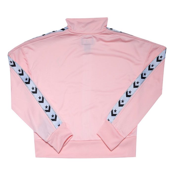 Junior Girls Converse Star Chevron Track Jacket in Pink.<BR><BR>- Full zip fastening.<BR>- Funnel neck.<BR>- Ribbed cuffs and hem.<BR>- Welt side pockets.<BR>- Contrasting star and metallic sleeve tape.<BR>- 100% Polyester. Machine washable. <BR>- Ref: 468411A8J