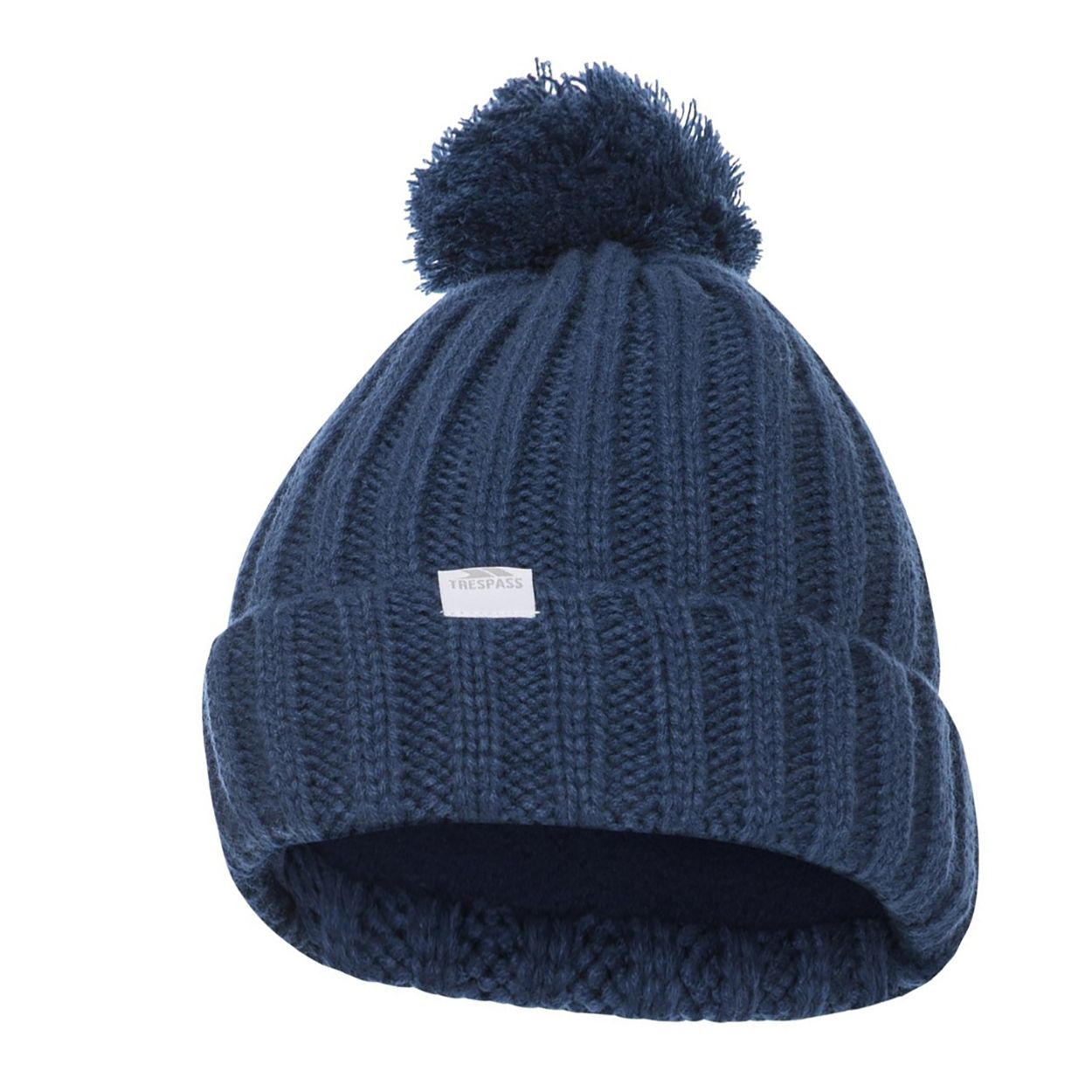 Knitted hat with pom pom. Fully fleece lined. Woven label. Outer: 100% Acrylic, Lining: 100% Polyester anti pil fleece.
