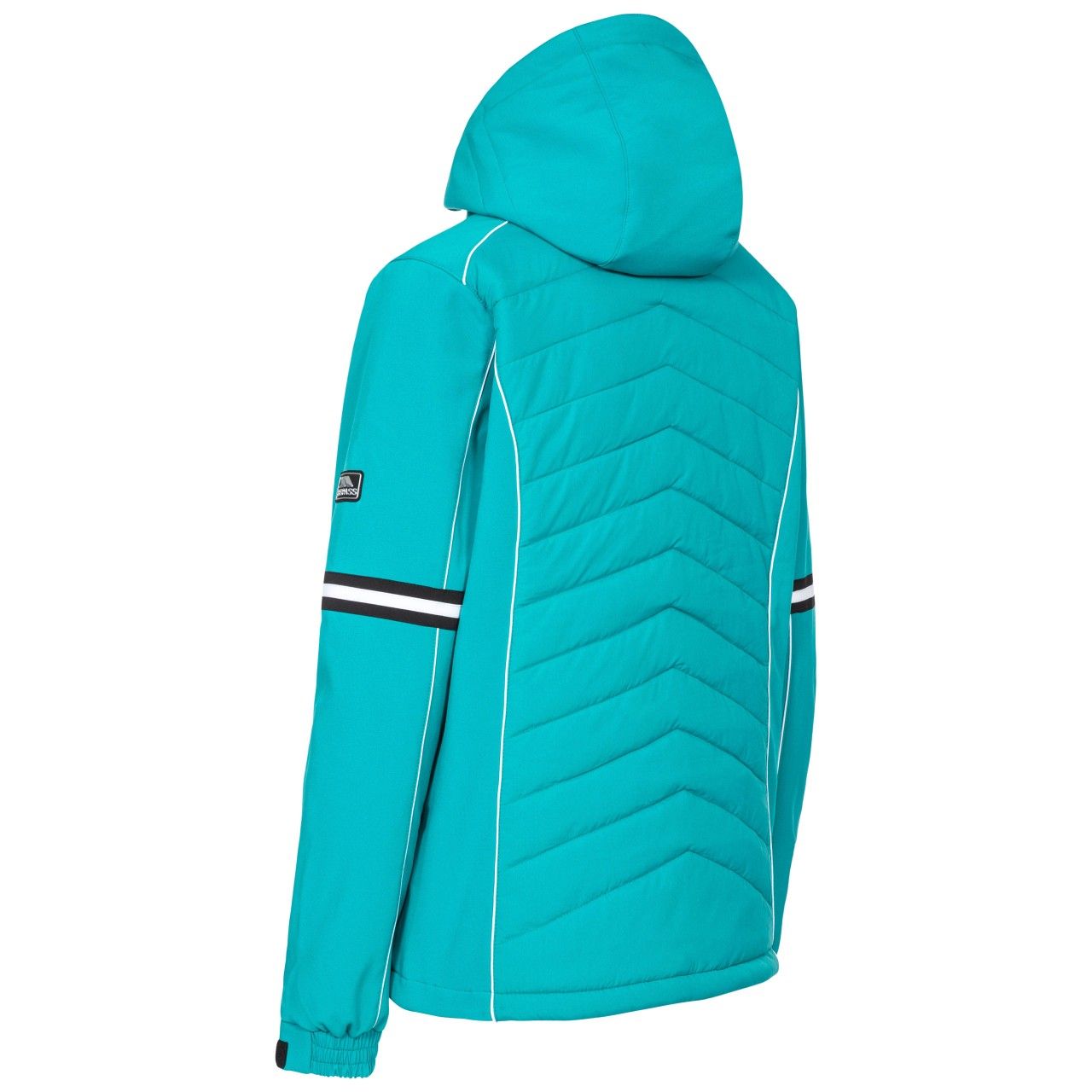 Padded. Adjustable zip off hood. 2 zip pockets, 1 zip sleeve pocket. Contrast trims. Inner storm flap. Adjustable cuffs. Hem drawcord. Snowskirt. Windproof. Comfort stretch. Shell: 100% Polyester Pongee, AC coated, Softshell: 96% Polyester/4% Elastane, Lining: 100% Polyester, Filling: 100% Polyester. Trespass Womens Chest Sizing (approx): XS/8 - 32in/81cm, S/10 - 34in/86cm, M/12 - 36in/91.4cm, L/14 - 38in/96.5cm, XL/16 - 40in/101.5cm, XXL/18 - 42in/106.5cm.