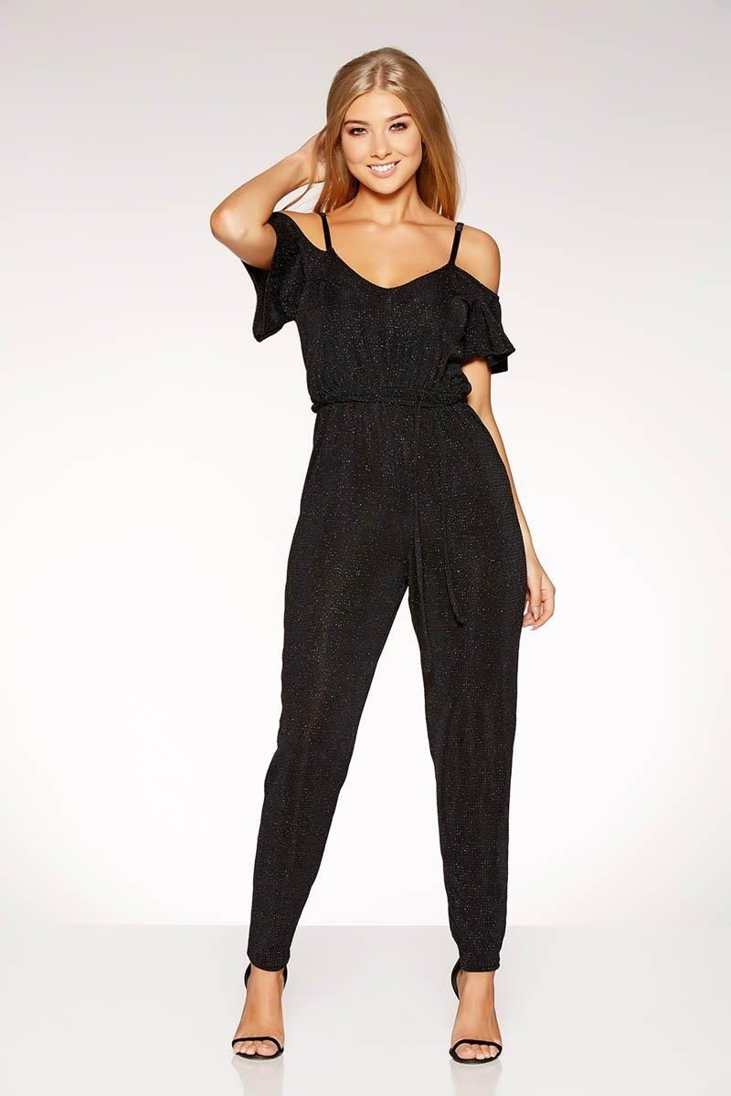 This jumpsuit is perfect for that amazing occasion you are looking for. With glitter and strap around waist, wear it with nice high heels and accessories to finish that beautiful chic look.    - Glitlter Belt   - Cami style straps  - Glitter    - 100% Acrylic