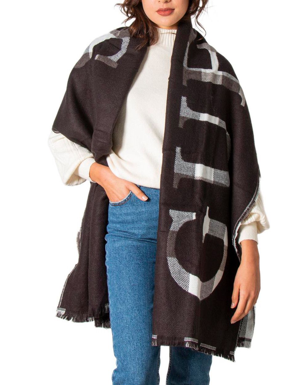 Brand: Guess Gender: Women Type: Scarves Season: Fall/Winter  PRODUCT DETAIL • Color: black  COMPOSITION AND MATERIAL • Composition: -100% cotton  •  Washing: machine wash at 30°