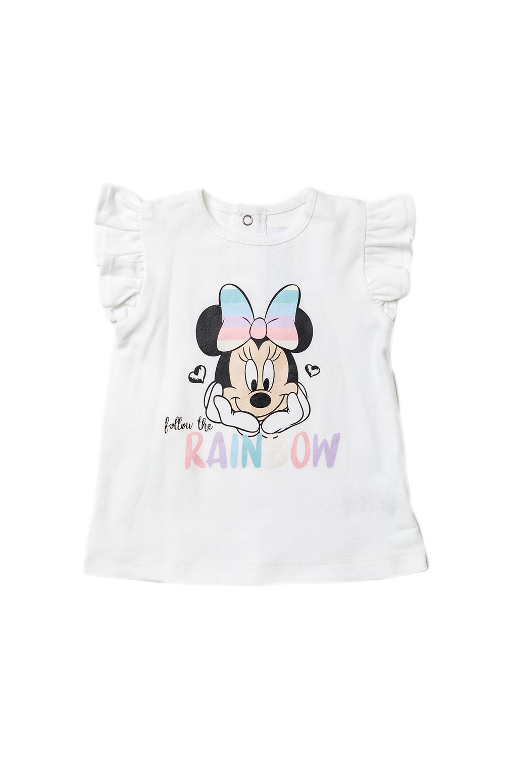 This adorable Disney Baby three-piece set features a rainbow themed Minnie Mouse print. The set includes a printed t-shirt, a pair of baby-pink, all-over print leggings and a matching headband! Each item in the set is cotton, keeping your little one comfortable. This would be a lovely gift or addition to your little ones wardrobe!