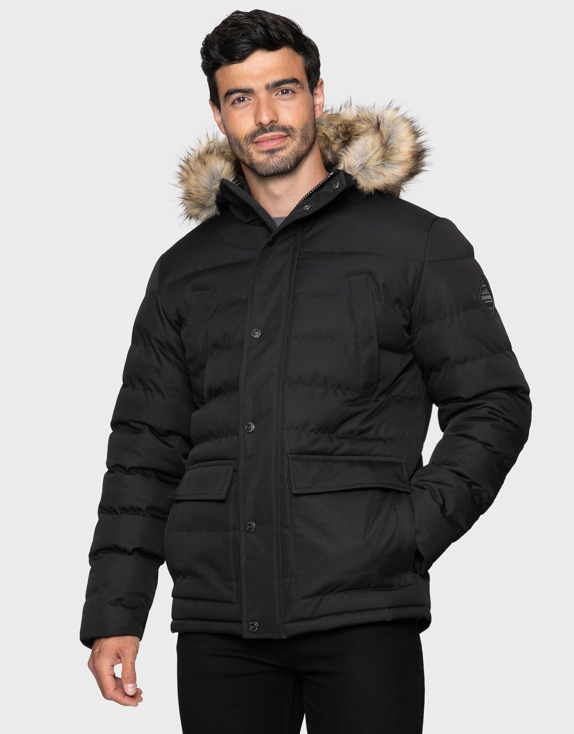 Threadbare Men's Black Parka Coat