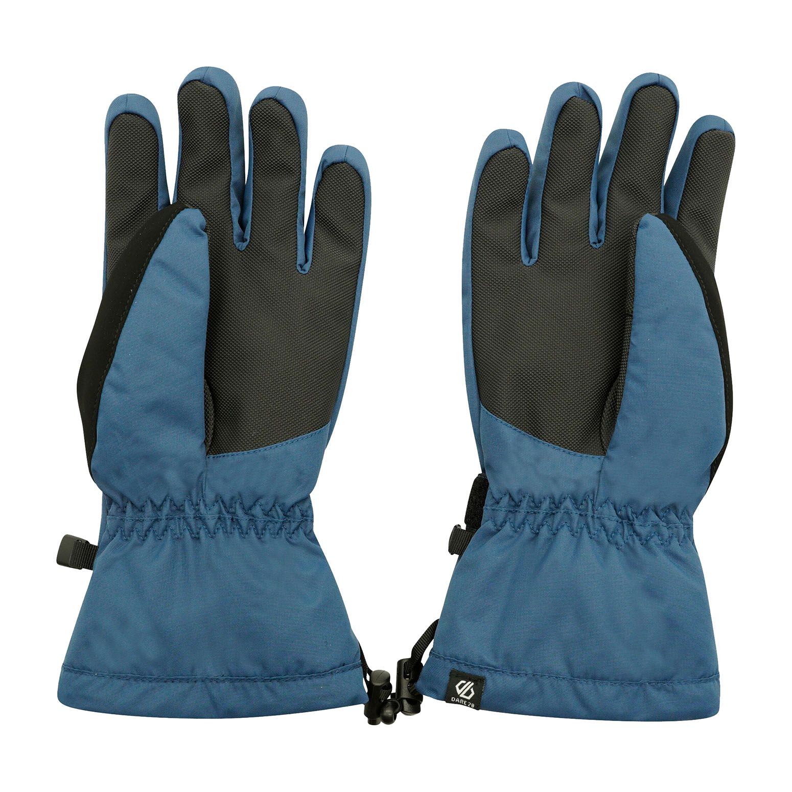 Polyester fabric with waterproof and breathable Ared 5000 insert. Water repellent finish. High loft polyester padding. Warm scrim lining. Synthetic nubuck thumb. Textured gripped palm. Elasticated wrist. Adjustable cuffs. Secure clip attachment. Shockcord and toggle lower wrist adjustment.