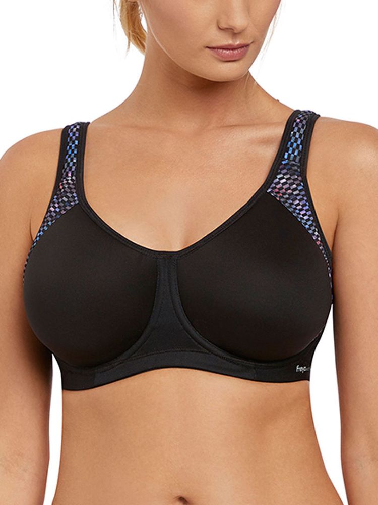 The Freya Active Sonic sports bra is perfect for high impact sports - the underwired cups offer full coverage and excellent support whilst taking part in sporting activities. The padded foam cups help to create a smooth, rounded shape whilst the spacer fabric helps to keep you cool and comfortable whilst exercising. The side support will provide a forward projection.  The wide adjustable straps offer additional comfort and the J-Hook allows the straps to be worn as a racer back style - to help disperse the pressure from your shoulders when at the gym!