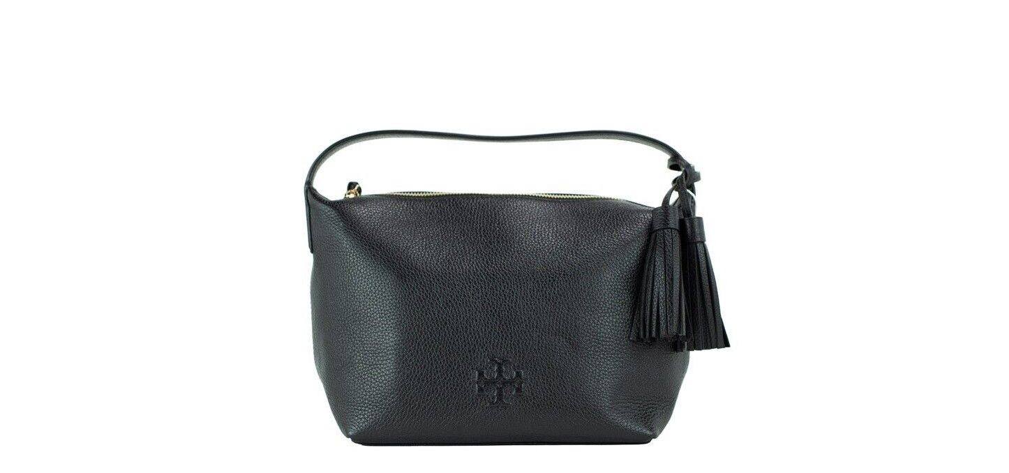 Tory Burch Women's Thea Small Black Pebbled Leather Slouchy Shoulder Handbag