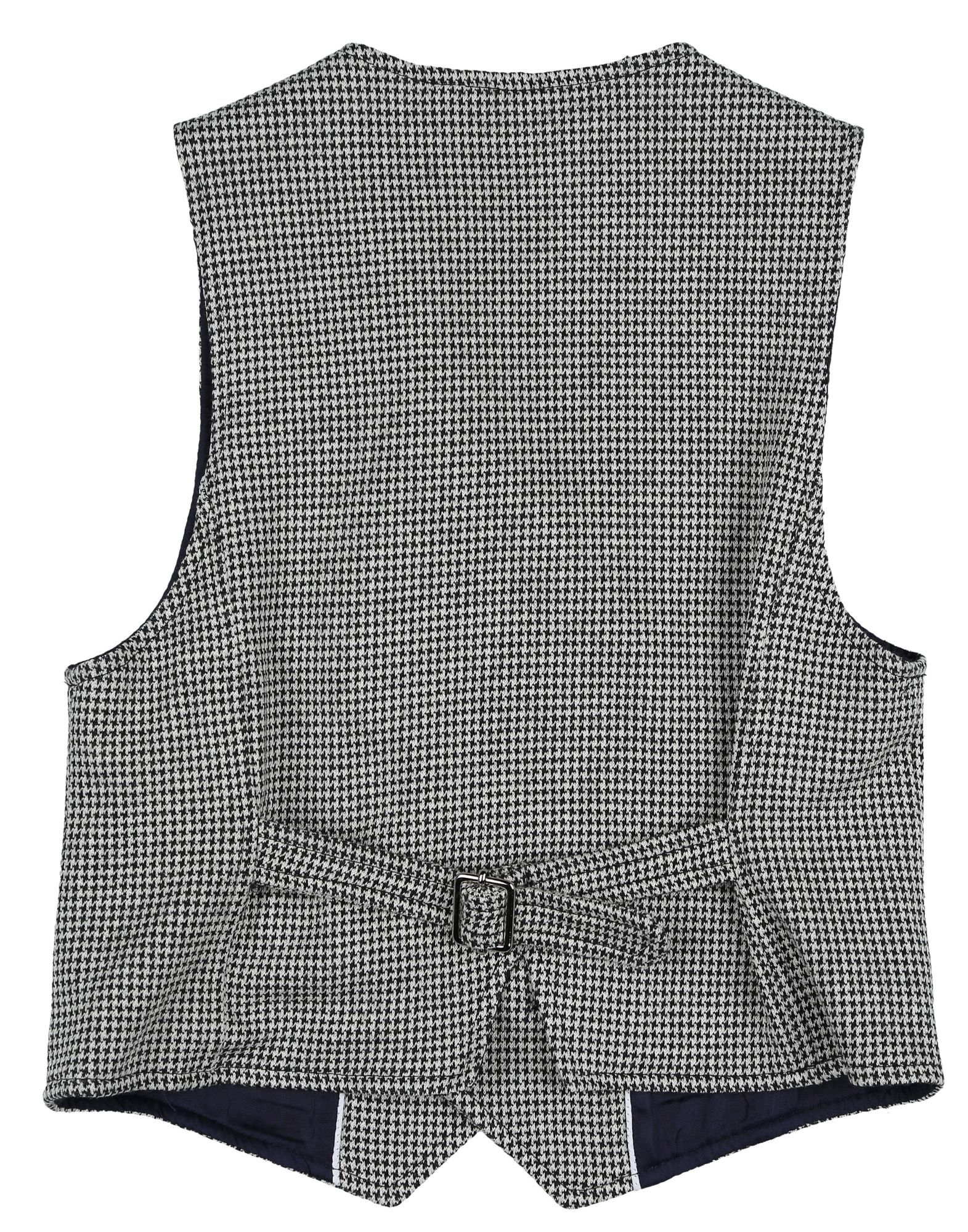 flannel, no appliqu�s, houndstooth, button closing, v-neckline, double-breasted, sleeveless, lined interior, stretch, do not wash, dry cleanable, iron at 110� c max, do not bleach, tumble dryable, button closing waistcoat with belt