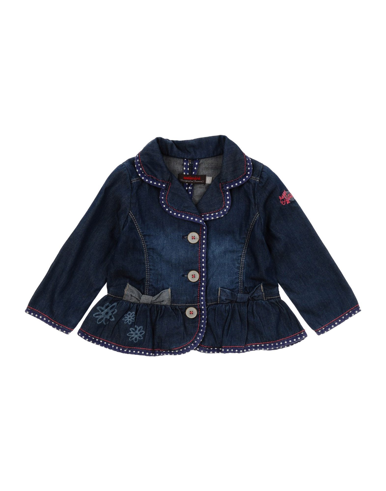 denim, faded effect, embroidered detailing, solid colour, multipockets, button closing, lapel collar, single-breasted , long sleeves, unlined, wash at 30� c, do not dry clean, iron at 110� c max, do not bleach, do not tumble dry