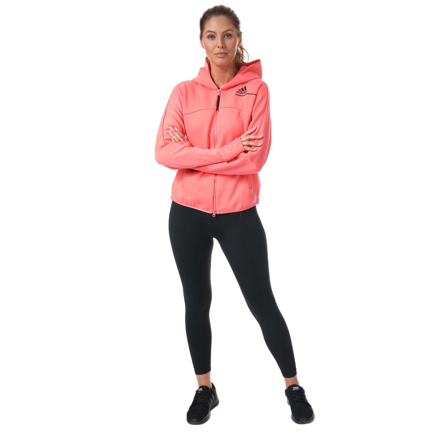 Womens adidas Z.N.E. Zip Hoody in coral.-Hooded jacket.- Zip fastening.- Side zip pockets.- Thumbholes.- Relaxed fit.- Body: 60% Cotton  40% Polyester (Recycled). - Ref: GM3280