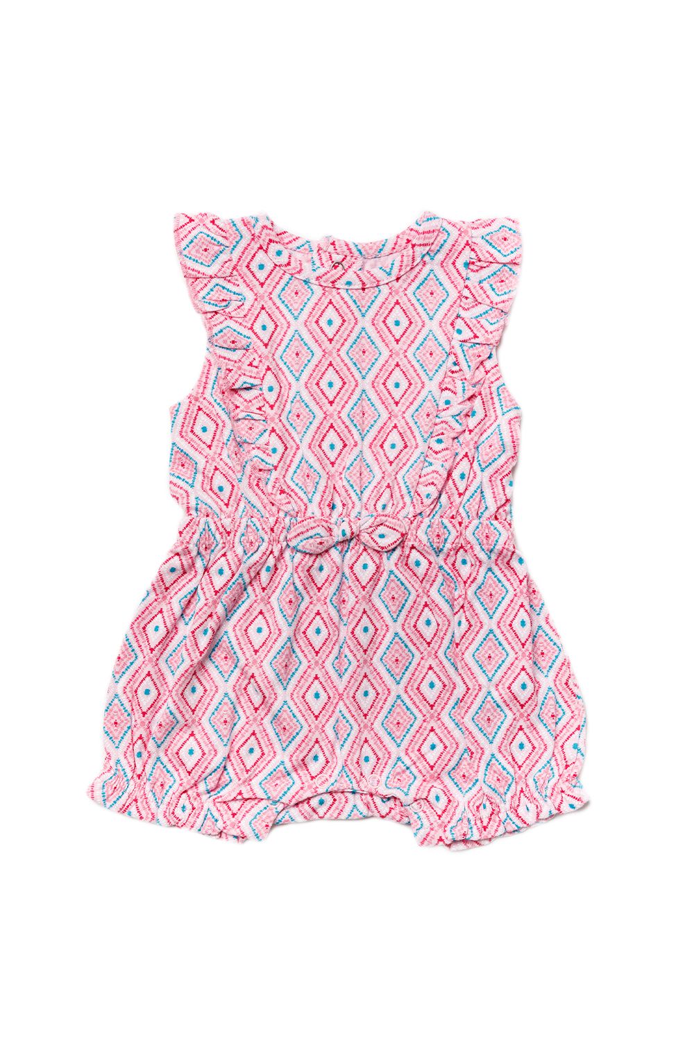 This Miss playsuit features a gorgeous geometric all-over print. The arms and legs both have frill detailing and a little bow on the waistband. The playsuit is cotton and has popper fastenings, keeping your little one comfortable. The Miss line captures a playful and pretty style for your little one’s wardrobe, This piece would also make a lovely summer gift.