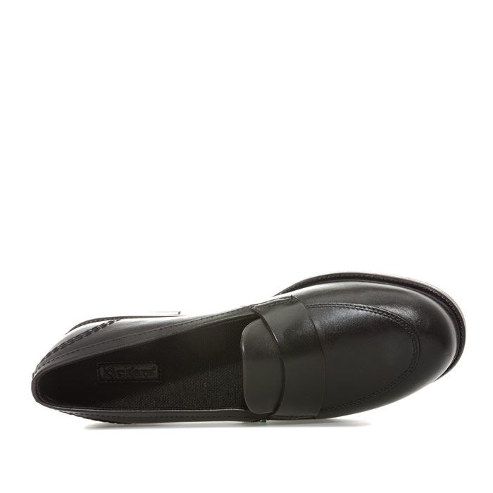 Women’s Kickers Lach Loafer Shoes in Black.<BR><BR>- Premium leather upper.<BR>- Classic slip-on loafers.<BR>- Stitched detail around the toe.<BR>- Classic triple stitch detail to heel.<BR>- Durable black rubber sole with a small heel.<BR>- Green tab Kickers to the right shoe and red to the left.<BR>- Embossed Kickers branding to the side heel.<BR>- Leather upper  Textile lining  Rubber sole.<BR>- Ref: 114819