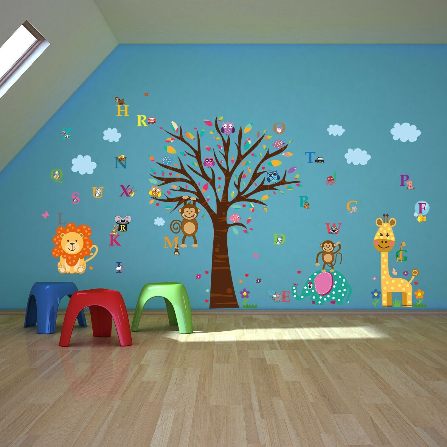 Combo of + Happy London Zoo Wall Stickers Kids Room, nursery, children