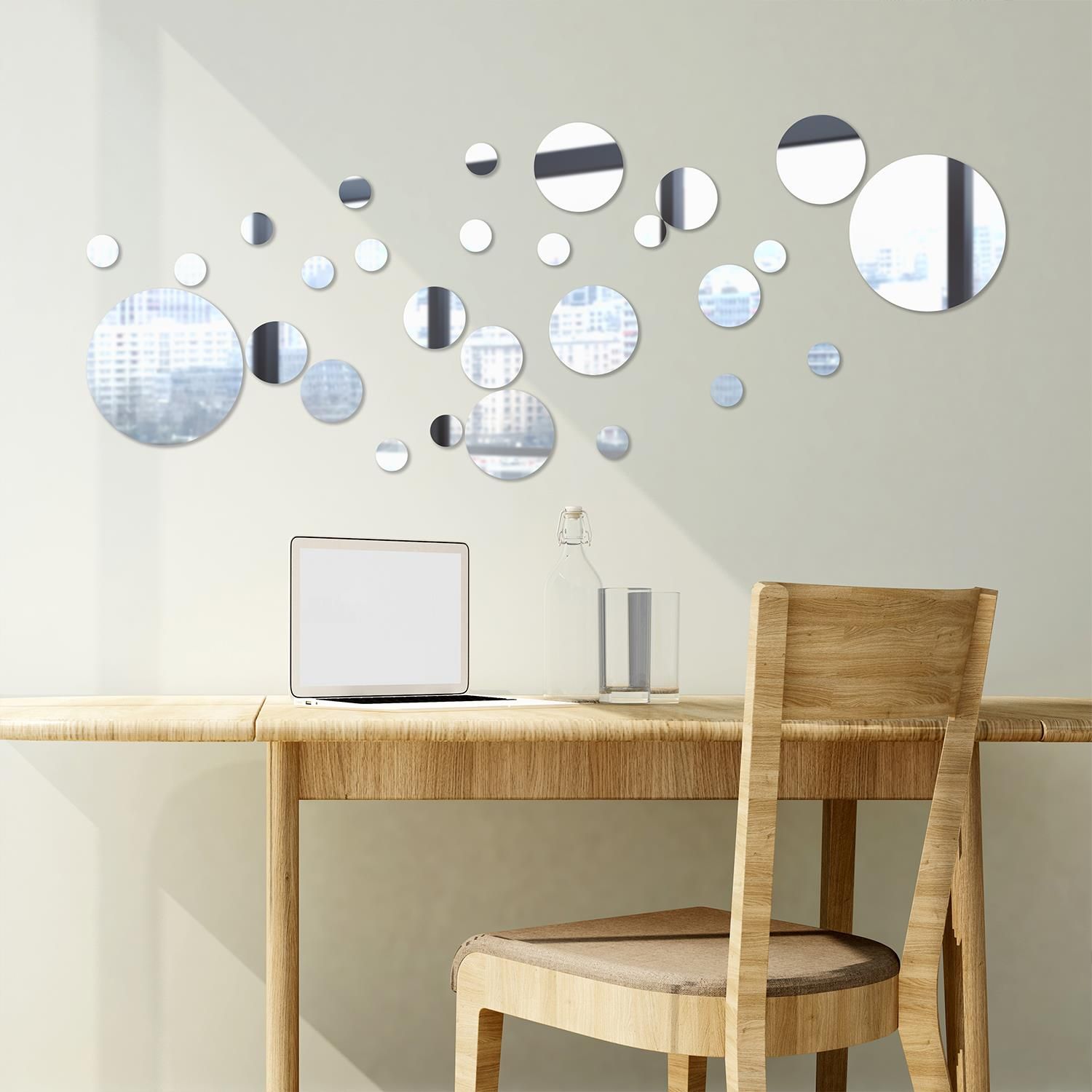 Silver Round Big Mirror Wall Art wall decal, wall decal bedroom, wall