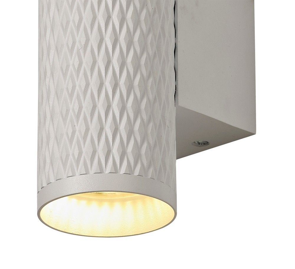 Finish: Acrylic, Sand White | IP Rating: IP20 | Height (cm): 22 | Diameter (cm): 6 | Projection (cm): 10 | No. of Lights: 2 | Lamp Type: GU10 | Wattage (max): 50W | Weight (kg): 0.480kg | Bulb Included: No