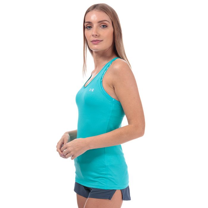 Womens Under Armour HeatGear Armour Racer Tank in blue.- HeatGear Armour delivers an amazingly lightweight fit without sacrificing coverage or support.- Pinhole mesh fabric provides superior breathability without sacrificing coverage.- Lightweight  4-way stretch construction improves mobility and maintains shape.- Rolled-forward flatlock seams provide a smooth  chafe free fit.- Scoop neck.- Classic racerback design with breathable mesh panel.- Curved hem with slightly dropped back for extra coverage.- Fitted fit; next to skin without the squeeze.- Measurement from shoulder to hem: 24“ approximately.- 94% Polyester  6% Elastane.  Machine washable.- Ref: 1328962-641Measurements are intended for guidance only.