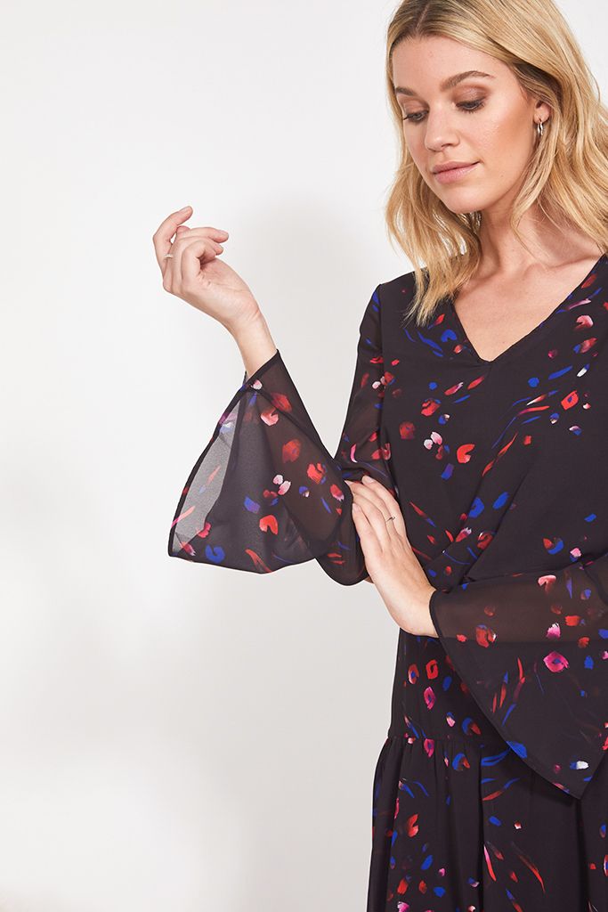 Silk/ Cotton abstract bird print fit & flare dress main image 0