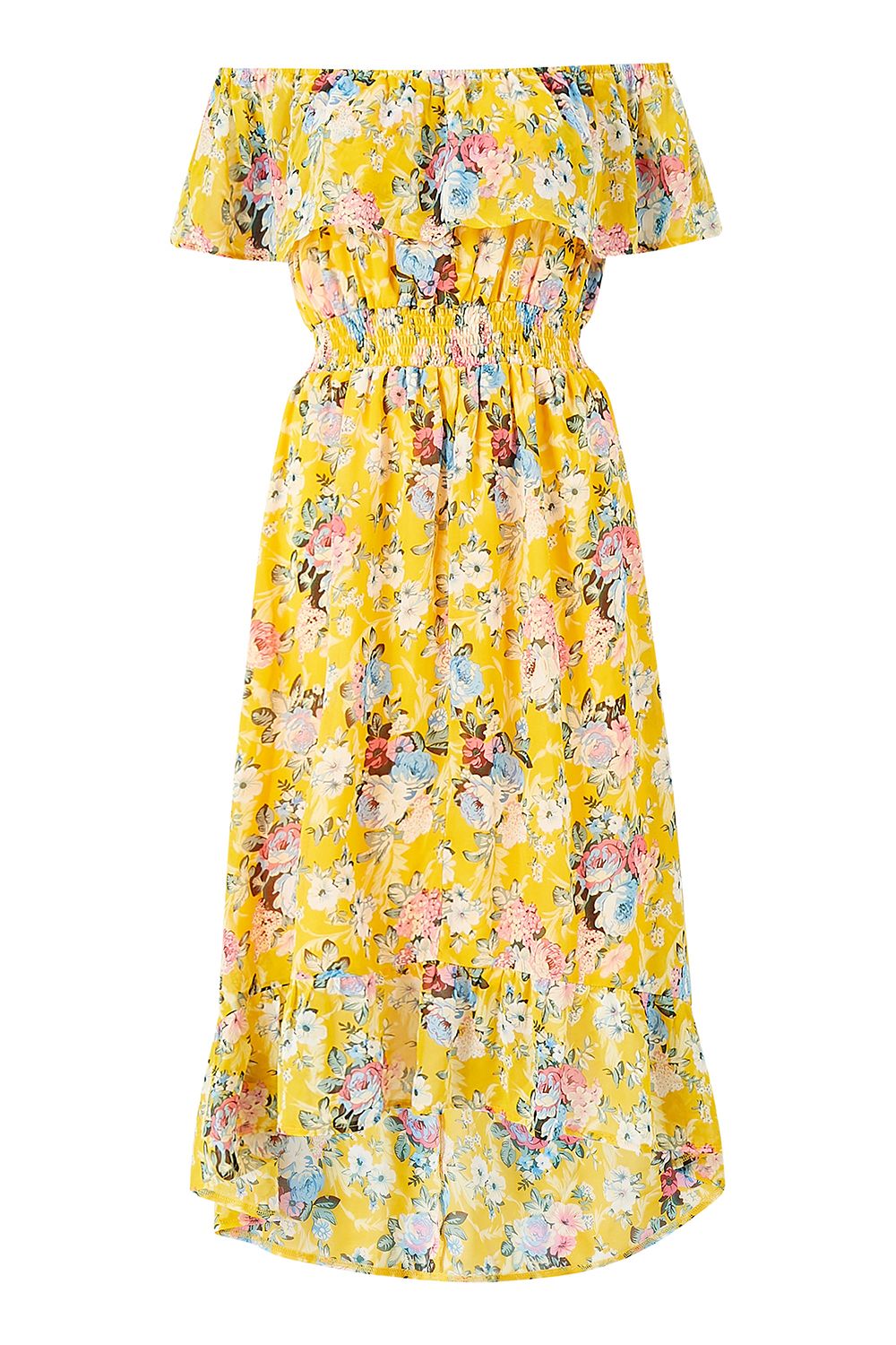 Mela Yellow Floral Bardot Dress