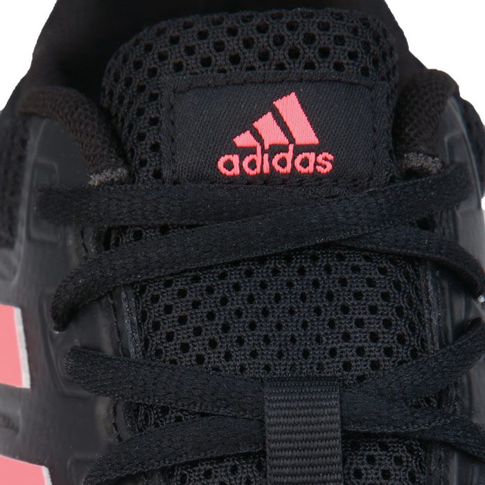 Childrens adidas Runfalcon Trainers in Black Pink. – Mesh and synthetic leather upper. – Lace closure. – Regular fit. – Contrast 3-Stripes to sides. – Synthetic cage over the midfoot. – Synthetic heel cap. – Lightweight EVA midsole. – Lightweight feel. – Rubber outsole. – Synthetic upper Textile and synthetic lining – Synthetic sole. – Ref: FV9441