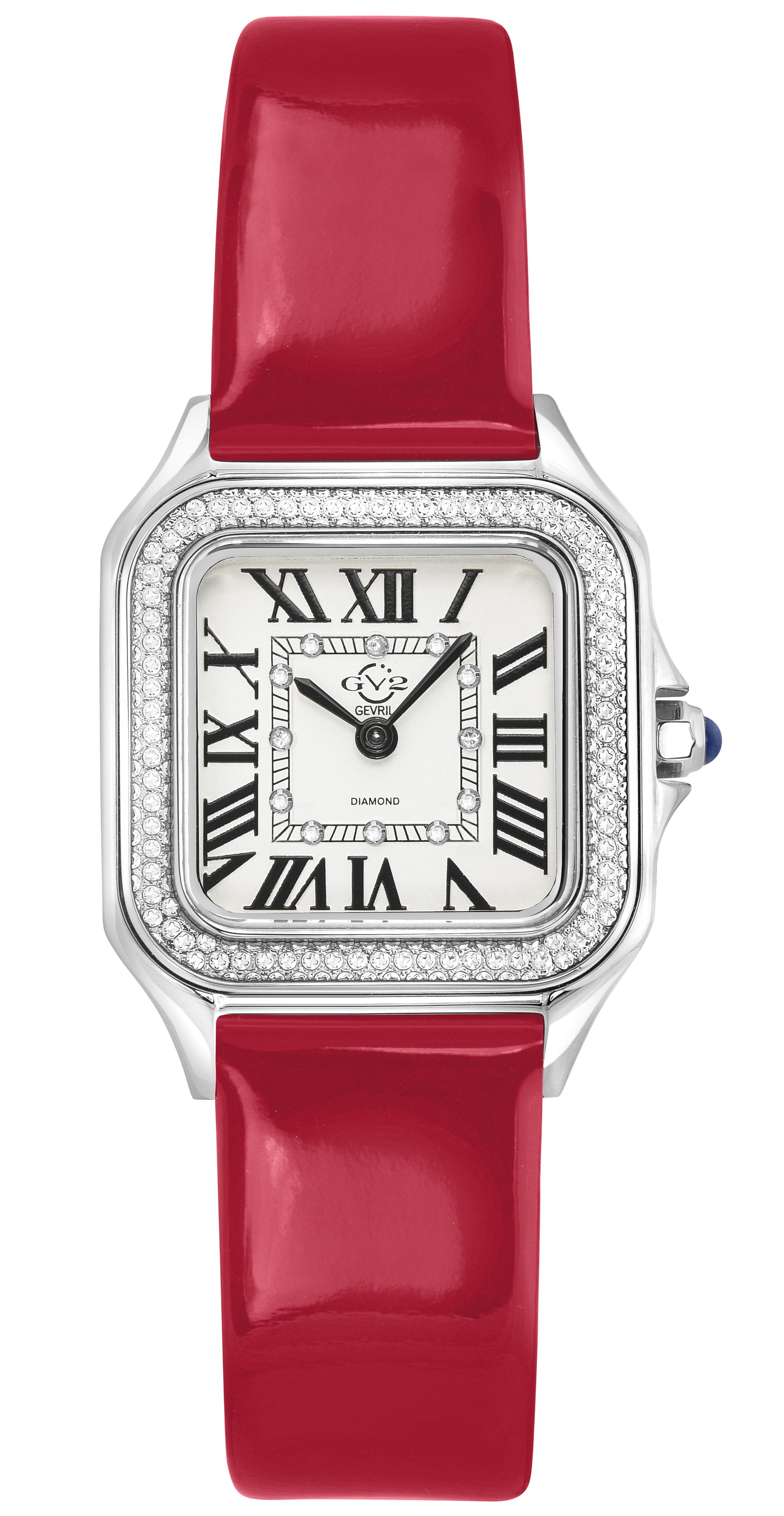 GV2 Milan Women's Silver Dial Swiss Quartz Bright Red Leather watch