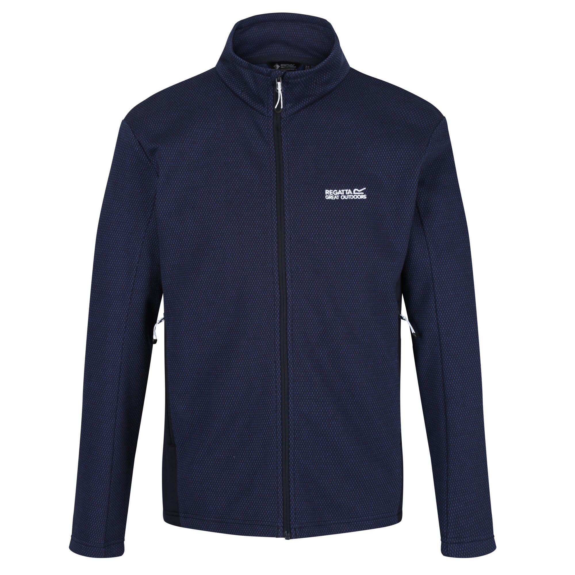 Material: 74% Cotton, 26% Polyester. Two-tone cotton blend fleece (230gsm) with Extol stretch side panels. Breeze blocking stand collar. Features 2 lower zipped pockets. Regatta logo embroidery on the chest.