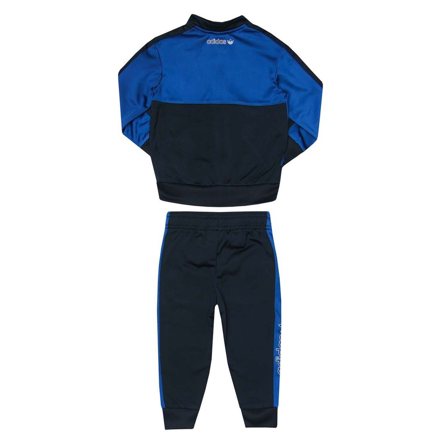 Baby adidas Originals SPRT Collection Tracksuit in royal navy. Jacket:- Stand-up collar.- Long sleeves.- Full zip fastening.- Side slip-in pockets.- Ribbed cuffs and hem.- Printed branding.- Regular fit.- Main material: 100% Polyester (Recycled). Pants: - Elasticated drawcord waist.- Two slip pockets.- Ribbed ankle cuffs.- Printed branding.- Regular it.- Main material: 100% Polyester (Recycled). - Ref: GN2275B