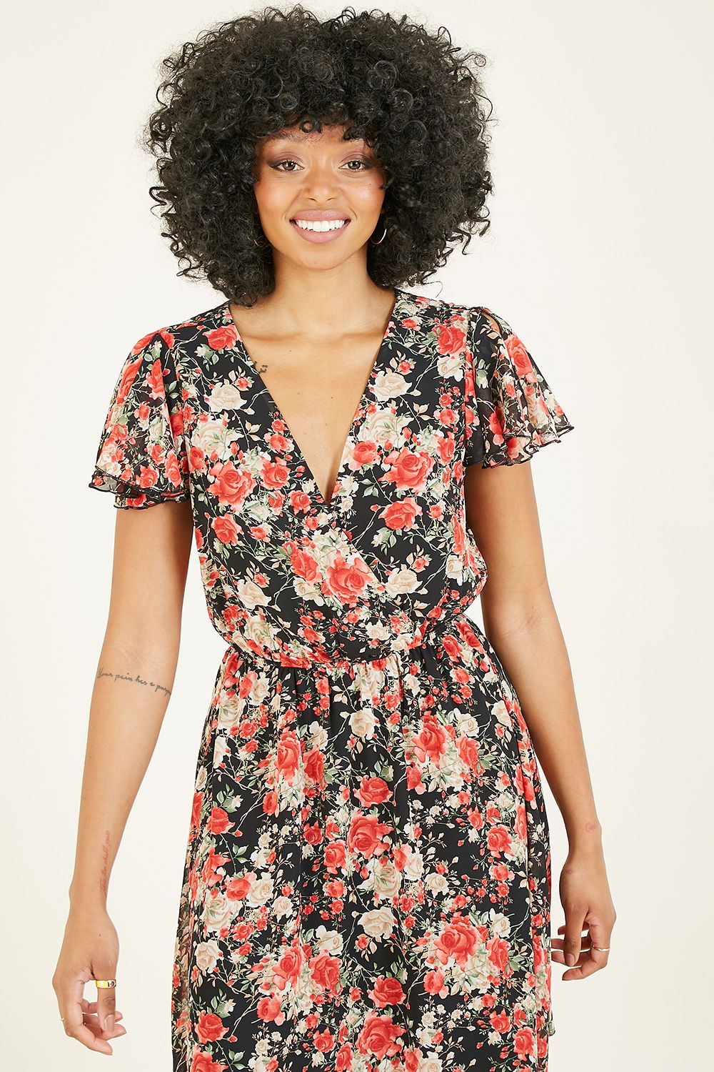 Mela Red Floral Wrap Over Dress
