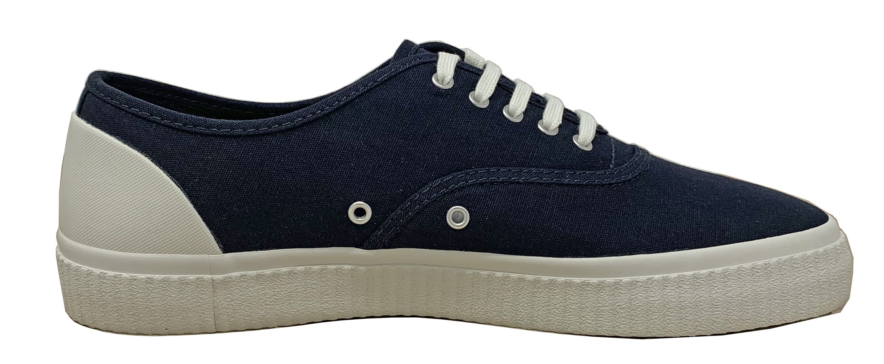 Fred Perry B2060 608 Barson Canvas Trainers. Fred Perry Navy Blue Shoes. Upper Material Canvas. Rubber Sole. Tonal Branding To Heel. Gold Branding On Tongue, Lace Fasten