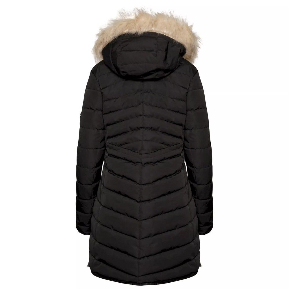 Material: 100% Polyester. Lining: Cire Finish. Design: Quilted. Fabric Technology: Ared 10000, Breathable, DWR Finish, Temperature Control, Waterproof. High Warmth, Inner Zip Guard, Metal Zip Pull. Neckline: Hooded. Cuff: Leatherette Binding. Sleeve-Type: Long-Sleeved. Hood Features: Adjustable, Detachable Faux Fur Trim, Grown On Hood. Length: Longline. Pockets: 2 Lower Pockets, Zip. Fastening: Two Way Zip. Hem: Leatherette Binding, Side Vents, Zip. Sustainability: Made from Recycled Materials.