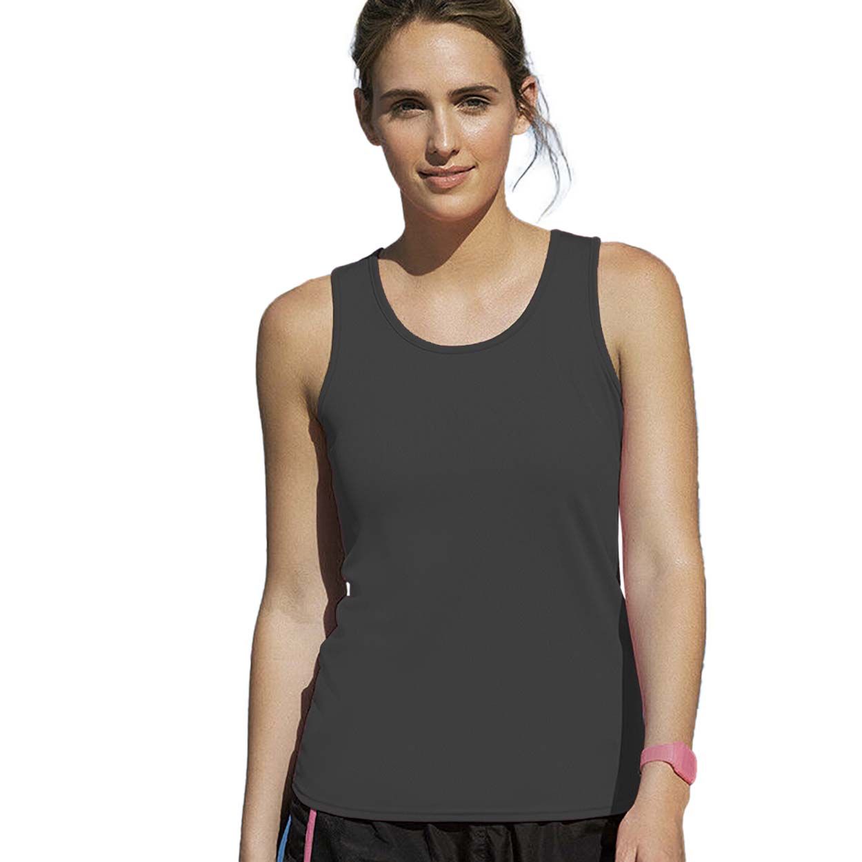 Moisture wicking fabric for quick drying performance. Shaped side seams for a feminine fit. Racer back styling. Self-fabric binding to neck and armholes. Printed back neck label for comfort. Machine washable. Fabric: 100% Polyester. Weight: 140gsm. Size: XS- 8, S- 10, M- 12, L- 14, XL- 16, 2XL- 18.