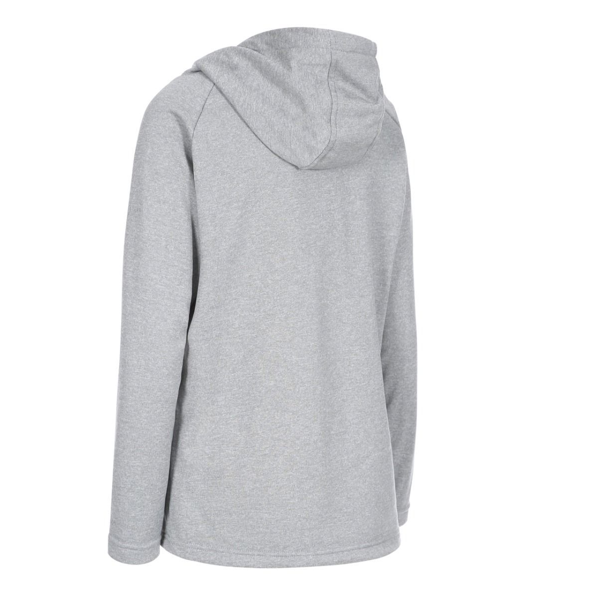 Melange fleece with brushed back. Grown on hood with mesh lining. 2 concealed zip pockets. Tie adjusters. Airtrap. 200gsm. 100% polyester. Trespass Womens Chest Sizing (approx): XS/8 - 32in/81cm, S/10 - 34in/86cm, M/12 - 36in/91.4cm, L/14 - 38in/96.5cm, XL/16 - 40in/101.5cm, XXL/18 - 42in/106.5cm.