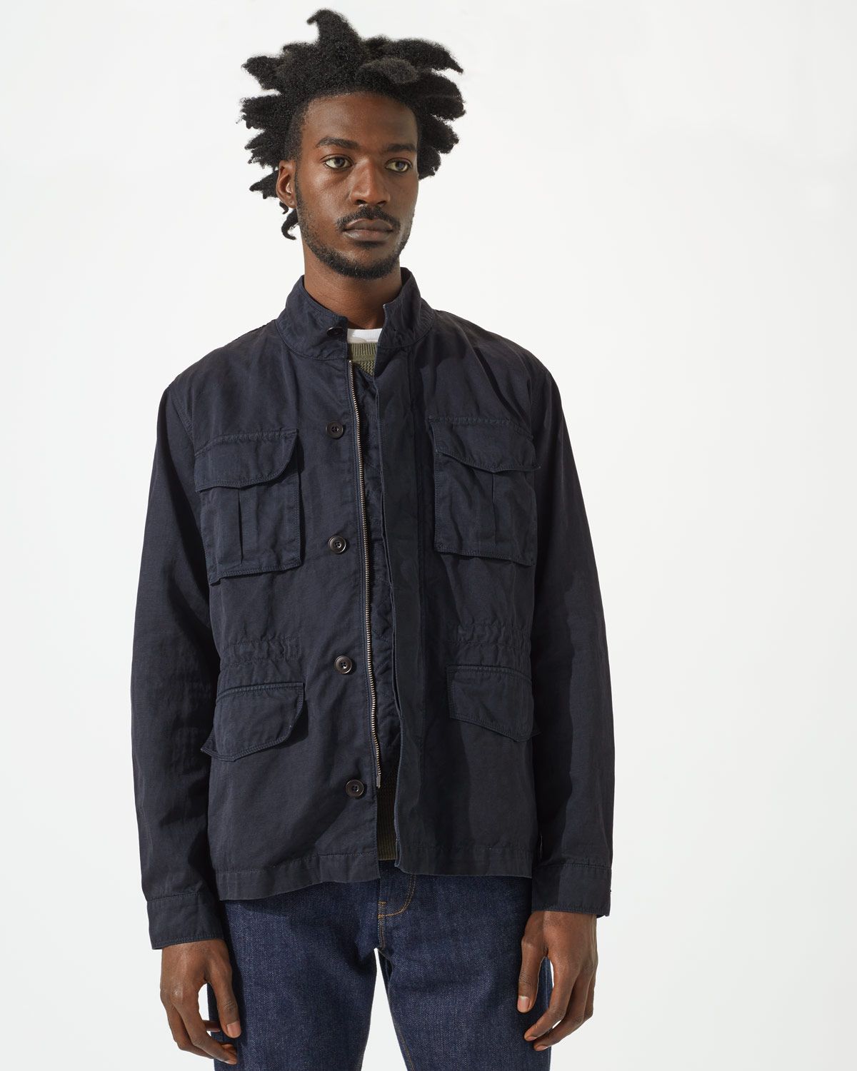 Made from a cotton linen blend, this jacket has been garment dyed for a relaxed, lived-in look. An iconic 4-pocket style with adjustable drawstring at the waist, it features a zip and button fastening at front and is unlined, making for the perfect lightweight piece this season.
