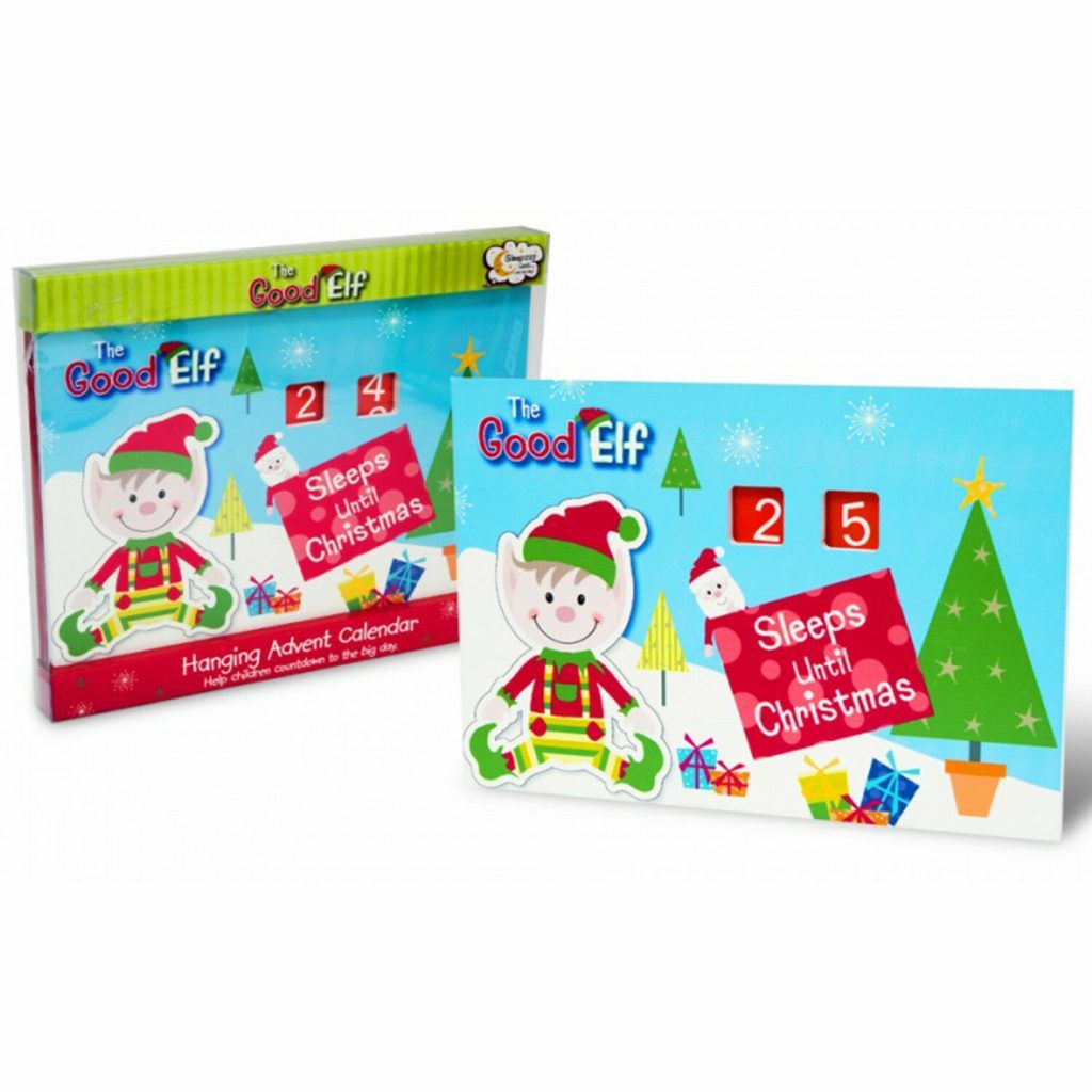 The Good Elf Wooden Hanging Advent Calendar.  This 'How Many Sleeps Until Christmas' Hanging Advent Calender helps children countdown to the big day so they know exactly how many sleeps it is until Santa visits. This traditional wooden wall hanging countdown calendar is perfect for little ones to get excited for Christmas! Approx Size: 15.5 x 22cm
