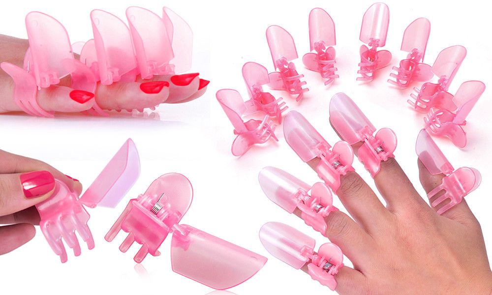 Nail Polish Protection Clipper Protector Plastic Clip Tip  - Pink

Made of plastic, the Pink Nail Shield is very light and does not add more weight to your nails. The pink color is very pretty, can highlight your nails well. Each piece of Nail Protector Cover fits over a finger tip to shield it against the various threats to drying nail enamel. Novelty design and light plastic material construction make it more comfortable to wear them on your finger nails. Nail Plastic Shield fits for every finger from thumb to little finger because they are adujustable.  The first finger joint can move freely after wearing. Thus, there is not any inconvenience and you can operate to remove and dial a call, and even more. Nail Protector gives the appearance of well groomed nails, a necessity for every woman. Helps Achieve Perfect D.I.Y Nail Art.

Package includes:

10 x Nail Polish Protection Clipper