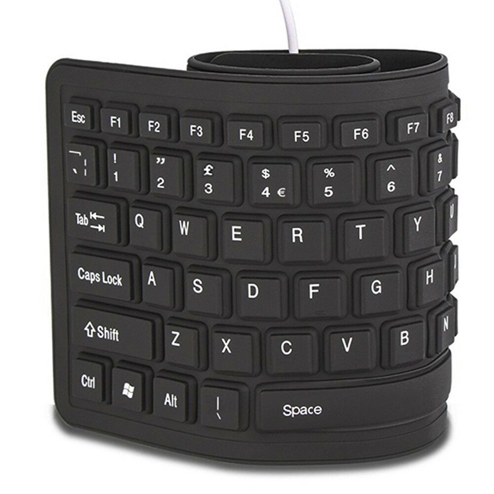 Flexible Mini Portable Roll Up Soft Silicon Keyboard Waterproof  - Black

This flexible roll-up keyboard is soft, foldable, silent, waterproof, dust-proof, lightweight, portable and easy to store. This keyboard accords with your usage habits, Compatible with all Computer, Notebook, Laptop [Windows 2000/XP/Vista/7/8/10, Mac OS.  It is made of high intensity and high elasticity silicone gel, non-toxic and odourless. The soft keys give you unprecedented typing feeling, which is easy to get used. The soft silicone allows you to fold it or roll up freely, super convenient for bringing anywhere.  No additional keyboard cover skin required, food crumbs or dust can be easily cleaned thoroughly. Easily clean the silicone keyboard with water. (Not including usb line and circuit board.)  The soft material allows discreet silent typing experience. No typing sound design makes you have a quiet working environment and avoids disturbing others. At night, your family can have a good sleep and you can keep working.  

Key Features:

    Portable, Durable and Comfortable  
    Ultra slim and compact, this keyboard is perfect for travel, school, or any working environment. Quiet keystroke is a good match for library use.  
    Convenient for taking along after rolled up. Easy for operation and storage. This multimedia flexible keyboard makes your web surfing a breeze.  
    Unique design and production process provide amazing usage experience, keys are quiet, stable, soft, and responsive, can be used in silent environment without disturbing other people.  
    Plug and play, no driver required, compatible with all computer, notebook, laptop (Windows XP, 2000, Vista, 7, 8, 10, Mac OS) . Meanwhile support OTG function for Android phones. 

To protect the keyboard and extend service life, pls use the product properly and follow the tips below 

    This product cannot be contacted with oil or organic impregnate like actone. 
    Do not place heavy objects on in a long time; It cannot be pressed when it was rolled. 
    Do not pull or twist it, suggest rolling up the keyboard instead of folding hard when in need. 

Specification :

    Power Supply: USB Interface 
    Size: 40.5 x 12.5CM 
    USB wire length: 1.5M 
    Keyboard Button: 103 Keys