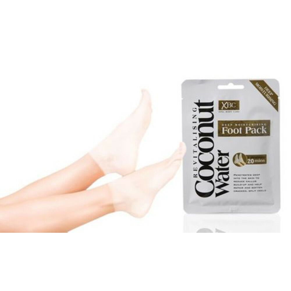Coconut Water Deep Moisturising Foot Pack penetrates deep into the skin to reduce callus build-up.  Help repair and soften cracked, split heels with this 20-minute treatment.  Enriched with coconut water and shea butter to penetrate deep into the skin.