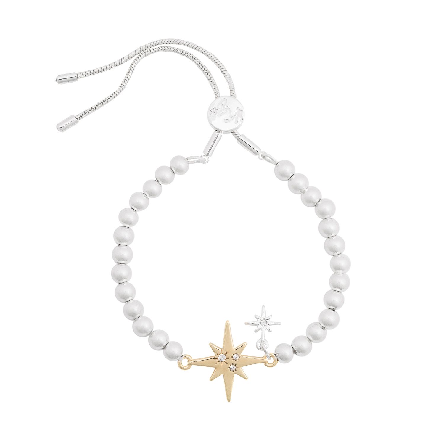 This easy-to-wear silver bracelet features a sparkly gold star charm – the North Star, a symbol of hope and inspiration, helping to guide you on your way through life. On the reverse, the affirmation ‘Be You’ is engraved, making it the perfect gift for friends – or for yourself! It features a sliding clasp, so is easily adjusted, whatever the size of your wrist. Wear alone or as part of a bracelet stack with our other KTxBibi bracelets for a real style statement.