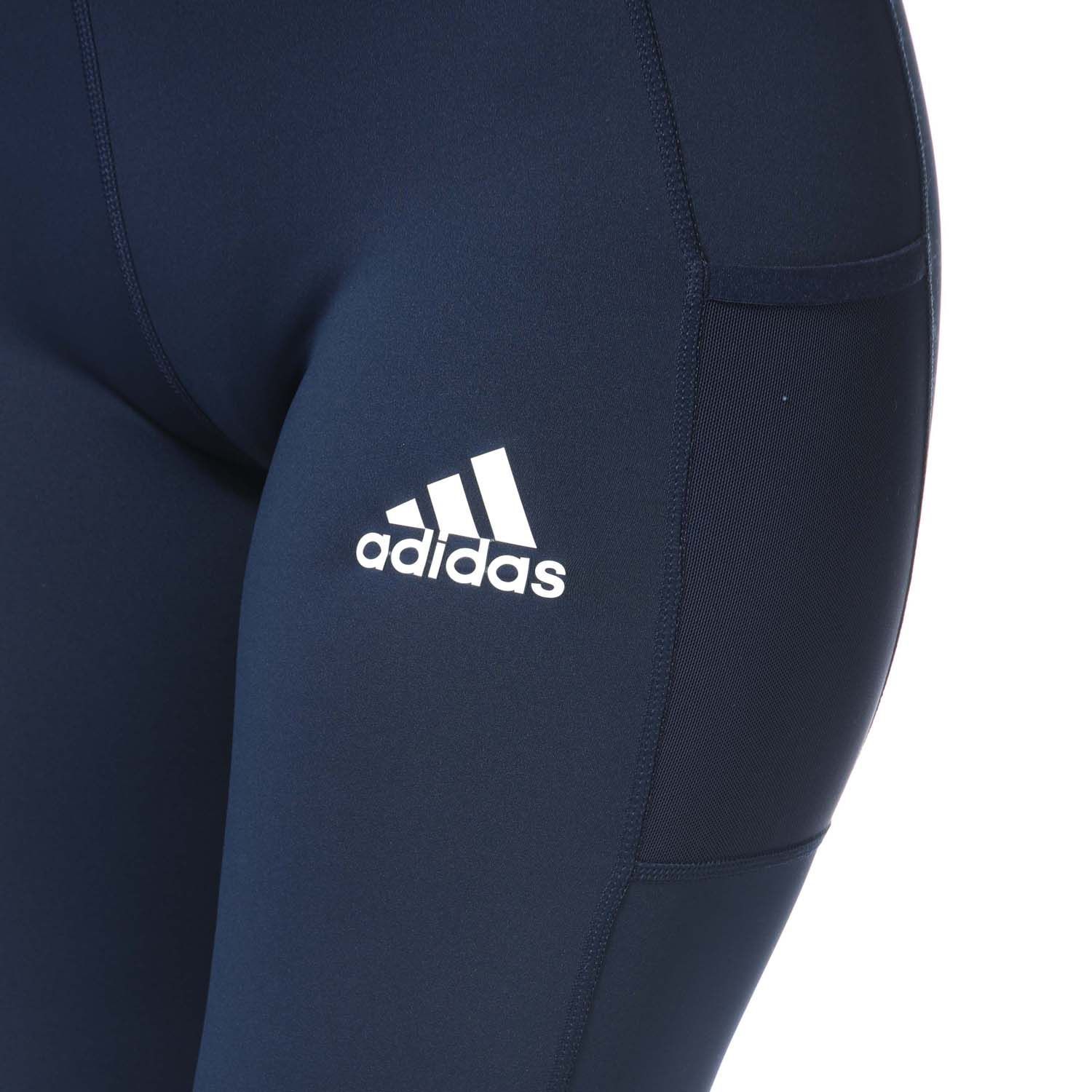 Womens adidas Alphaskin 3-4 Tights in indigo.- Wide elastic waistband.- Ventilated crotch gusset panel.- Climalite wicking system.- Center back.- Alphaskin compression.- adidas Badge of Sport logo screen printed on the leg.- Main Material: 85% Polyester (Recycled)  15% Elastane.  Machine washable. - Ref: FL9501
