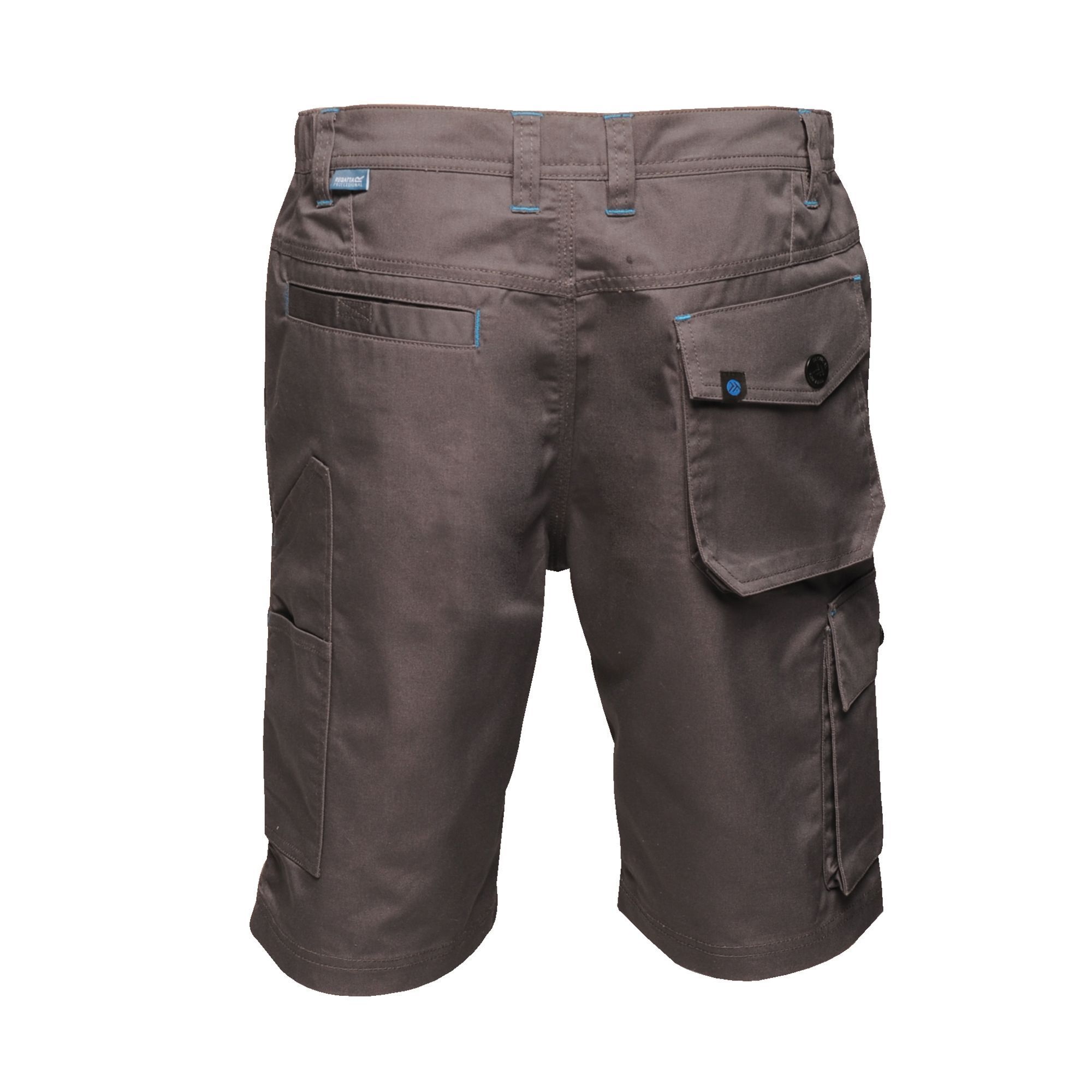 Material: 65% polyester, 35% cotton. Durable water repellent finish. Part elasticated waist. Belt loops. Zip fly opening. Metal shank button to CF fasten. 2 front pockets, 1 side cargo pocket button fasten and 2 rear pockets. Side leg ruler pocket. Reinforced crotch seam. Reinforced seams with triple stitching.